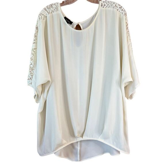 Alyx Cream Flowy Dolman Top with Lace Shoulder and Sleeve Size L - Picture 1 of 14